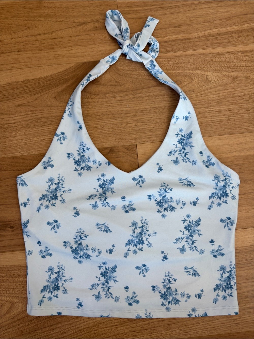 Hollister White Halter Cami with Blue Floral Print